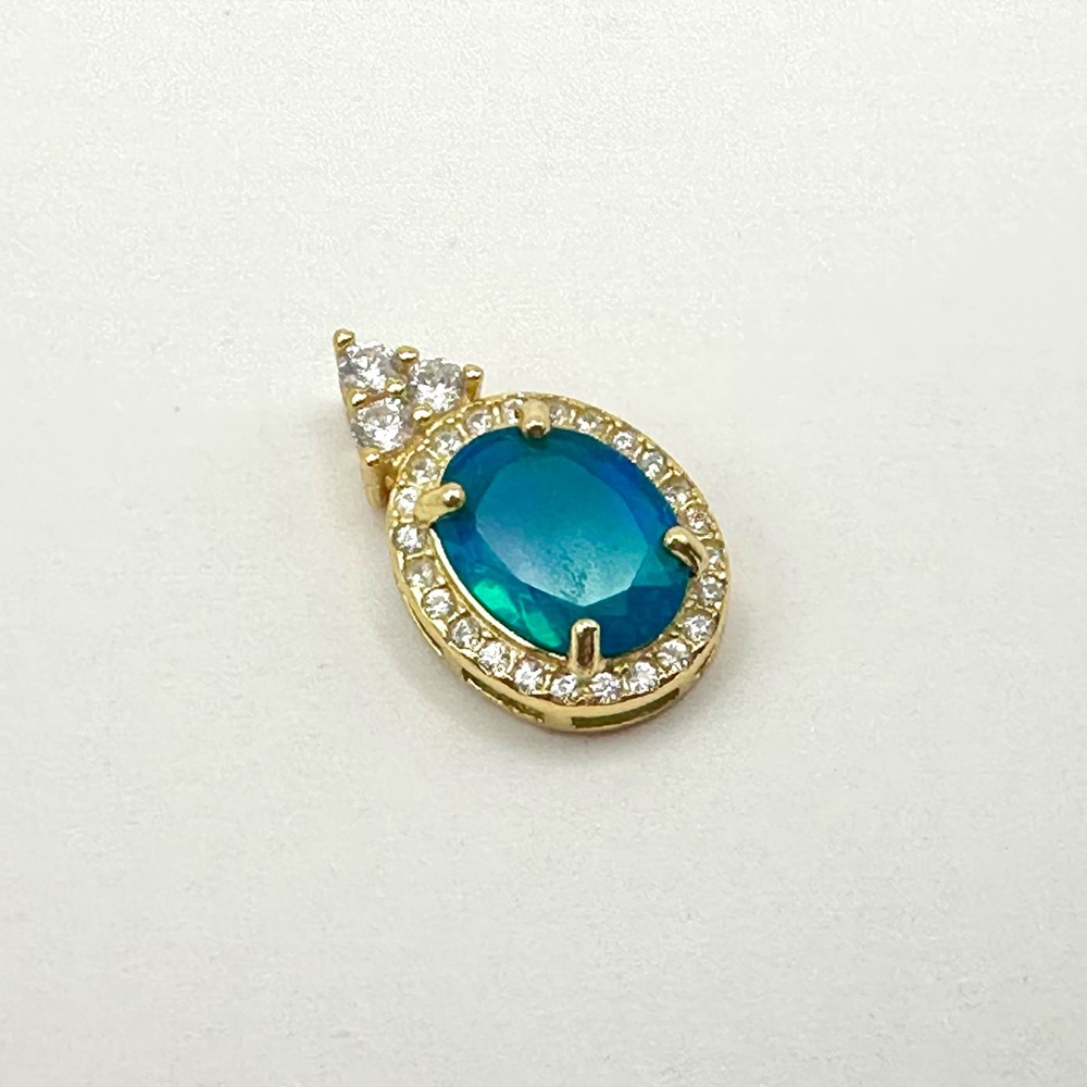 BRAND NEW Blue Opal Pendant, 18k Gold  Vermeil, CZ